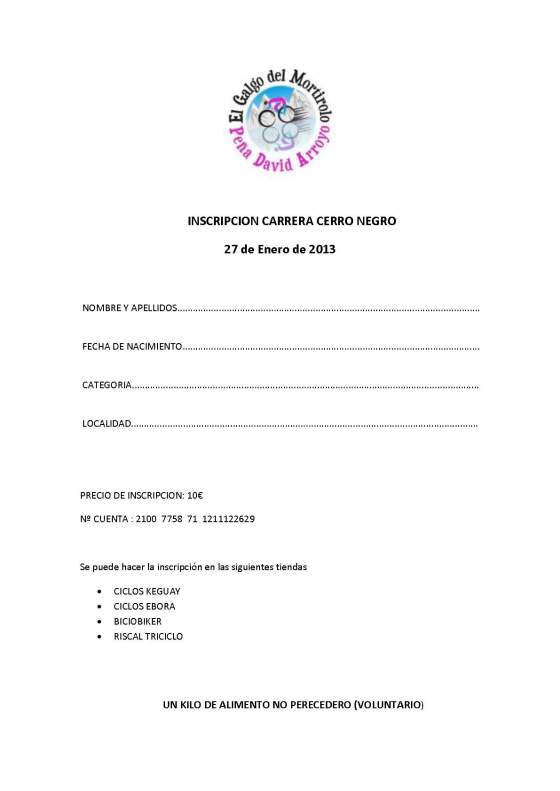 INSCRIPCION CARRERA CERRO NEGRO